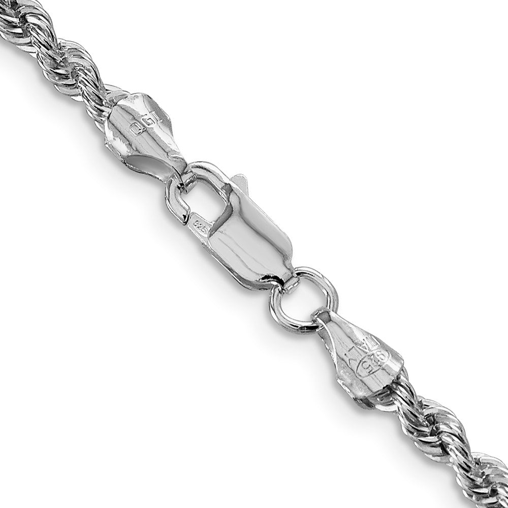 Sterling Silver Rhodium-plated 3mm Solid Rope Chain 30 Inches