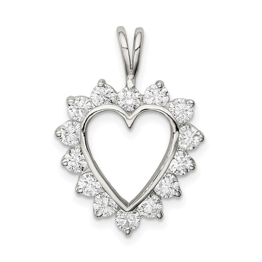 Sterling Silver Rhodium-plated CZ Heart Pendant
