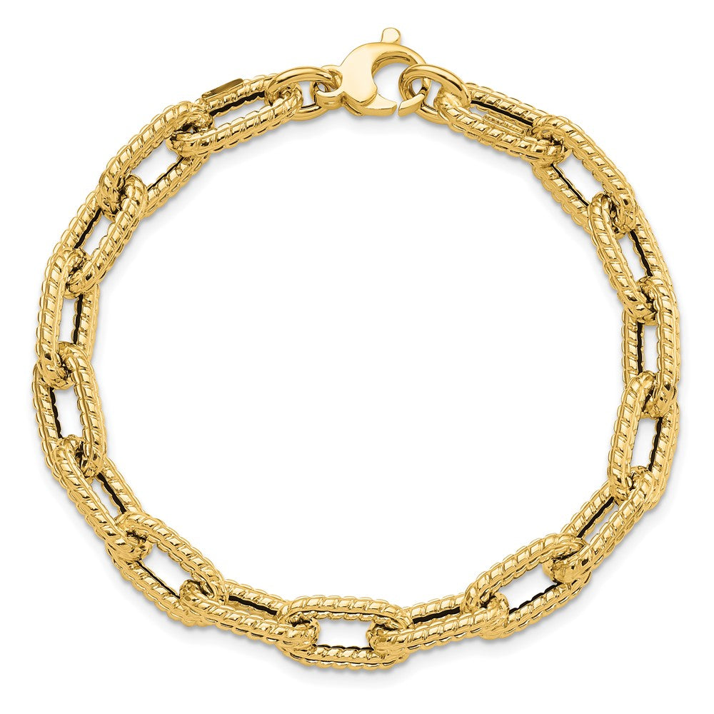 14K Textured Hollow Fancy Link Bracelet 7.5  inches