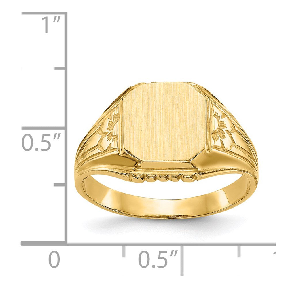 14k 9.0x9.0mm Open Back Floral Signet Ring Size 6