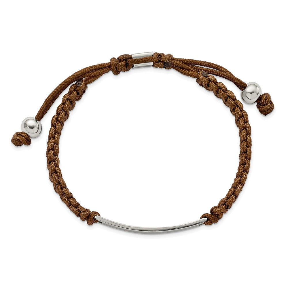 Stainless Steel Polished Brown Nylon Adjustable ID Bracelet 10.5 inches
