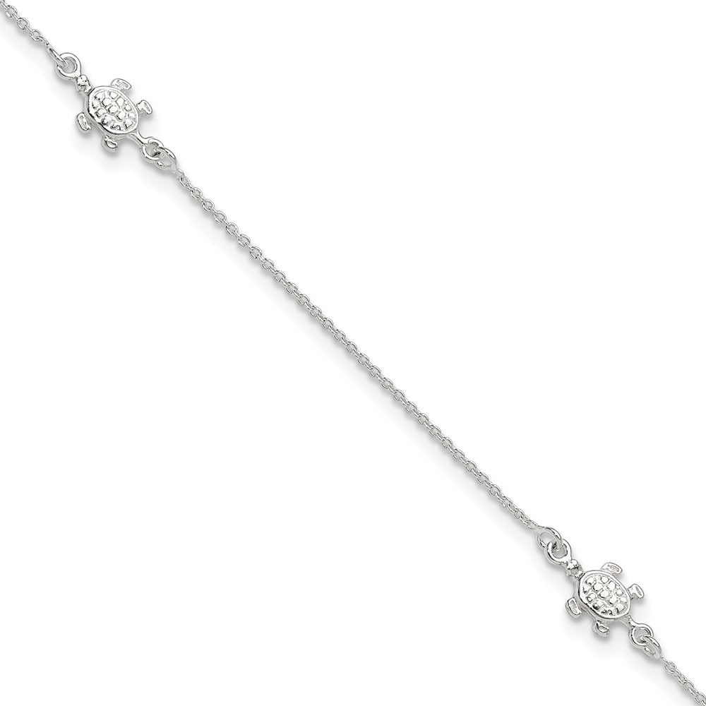 Sterling Silver Turtle 9 inch Plus 1 inch Ext. Anklet 9 inches