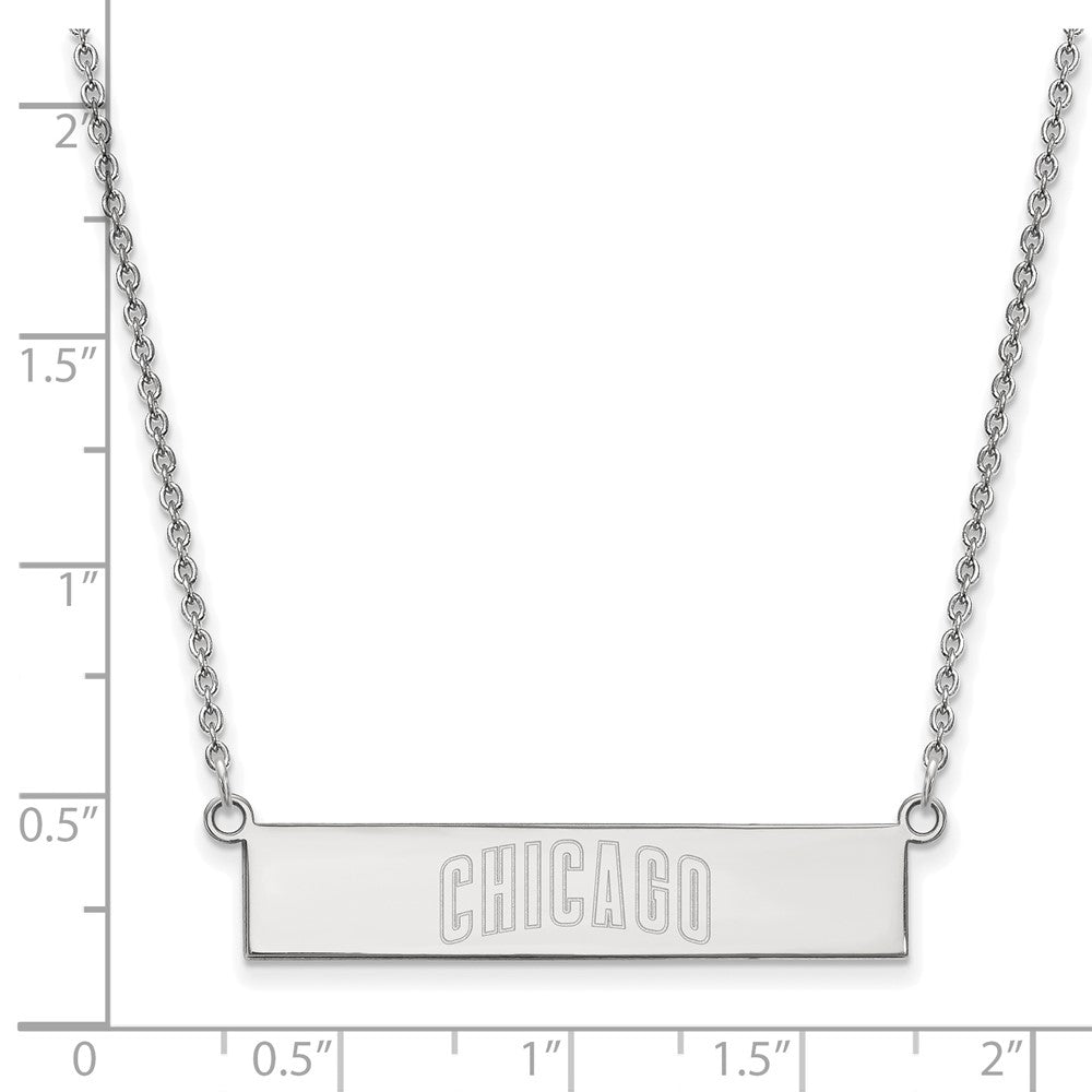 Sterling Silver Rhodium-plated Chicago Cubs Team Script Bar 18 inch Necklace