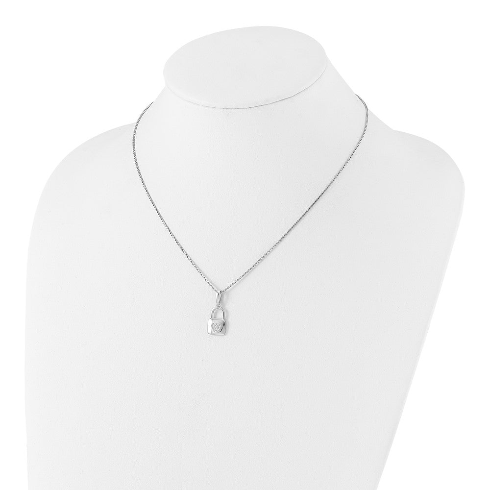 White Ice Sterling Silver Rhodium-plated 18 Inch Diamond Heart Lock Necklace with 2 Inch Extender 18 Inches