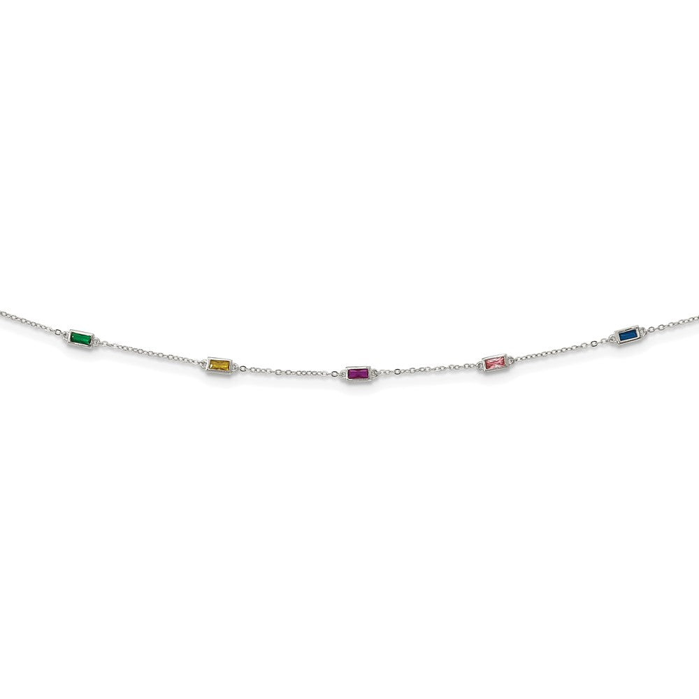 Sterling Silver Rhodium-plated Polished Multicolor CZ Necklace 18 Inches