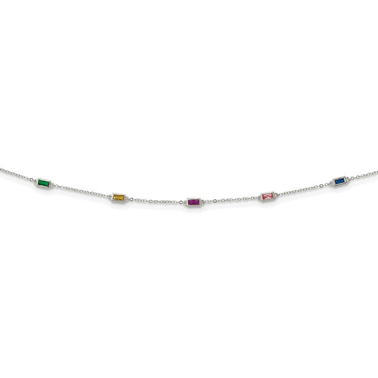 Sterling Silver Rhodium-plated Polished Multicolor CZ Necklace 18 Inches