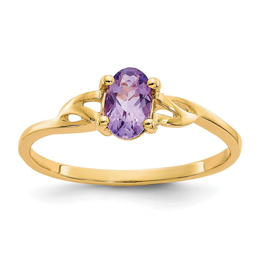 10k Polished Genuine Amethyst Birthstone Ring
