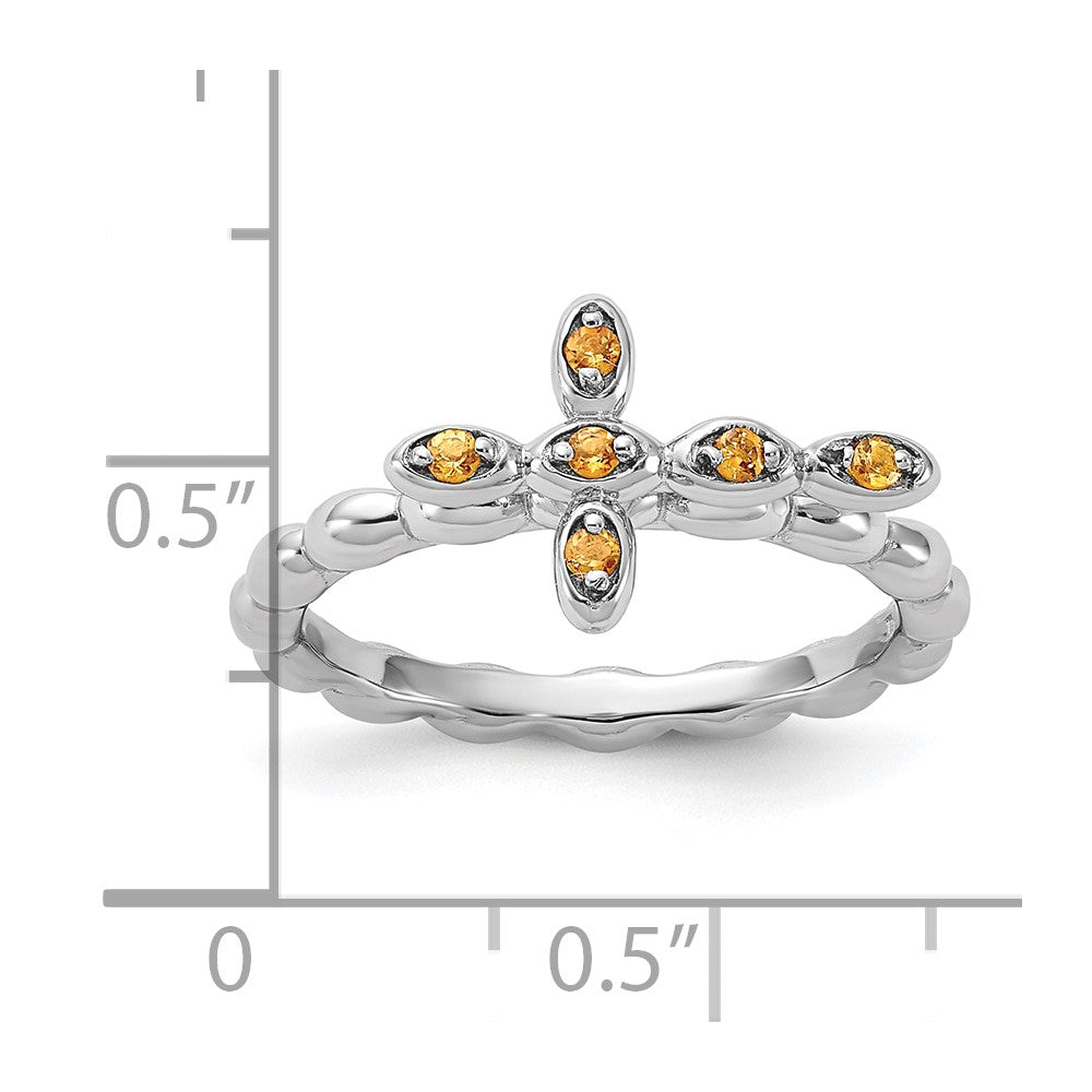 Sterling Silver Stackable Expressions Rhodium-plated Citrine Cross Ring Size -5