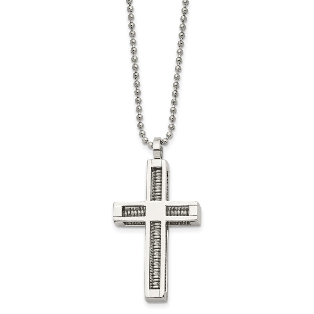 Stainless Steel Polished Cross 24in Necklace