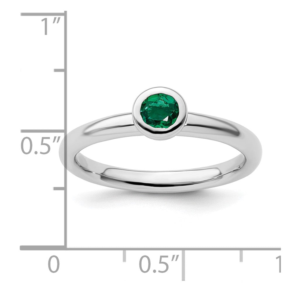 Sterling Silver Stackable Expressions Low 4mm Round Cr. Emerald Ring Size -7