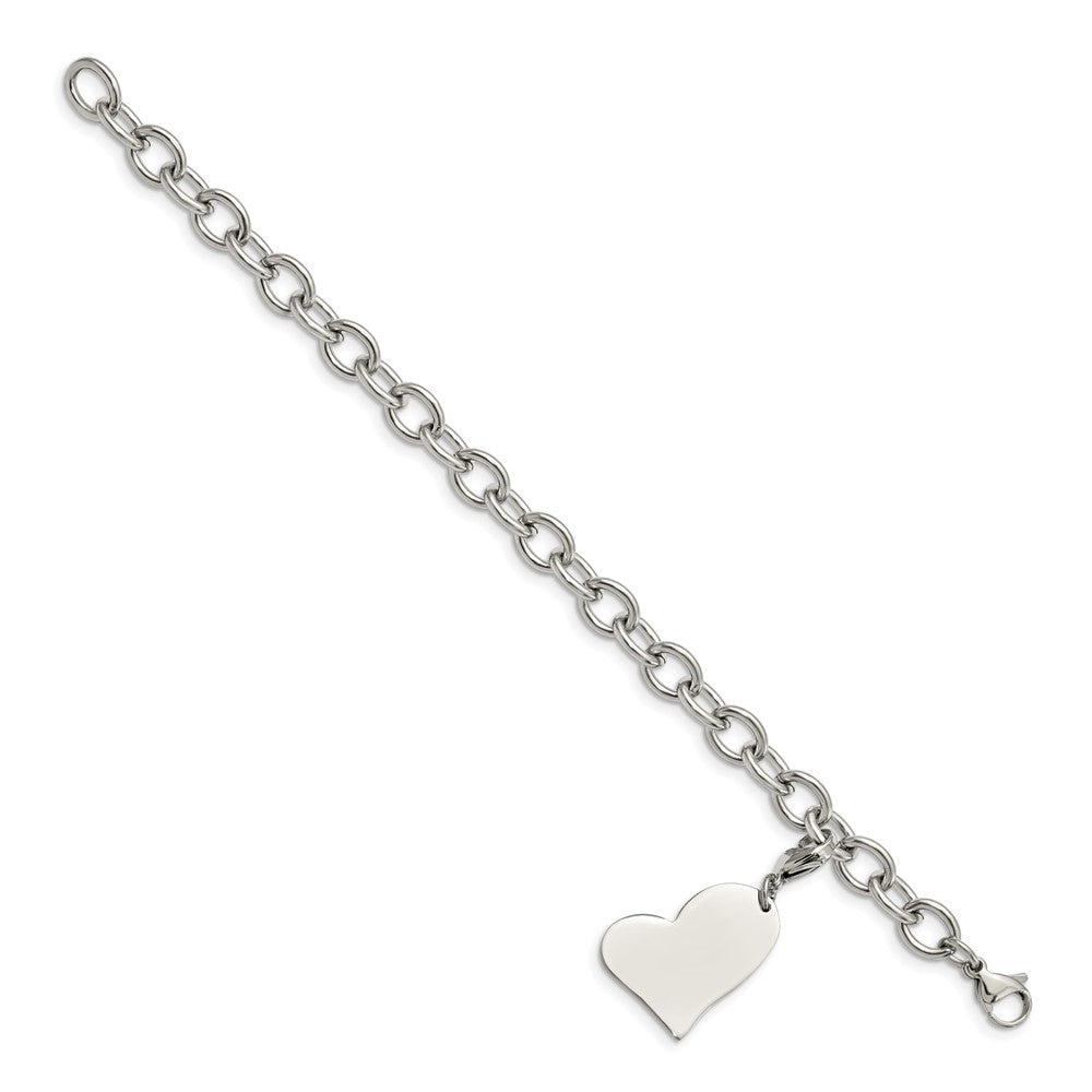 Stainless Steel Polished Link with Heart Lobster Clasp Charm 8 inch Bracel 8 inches