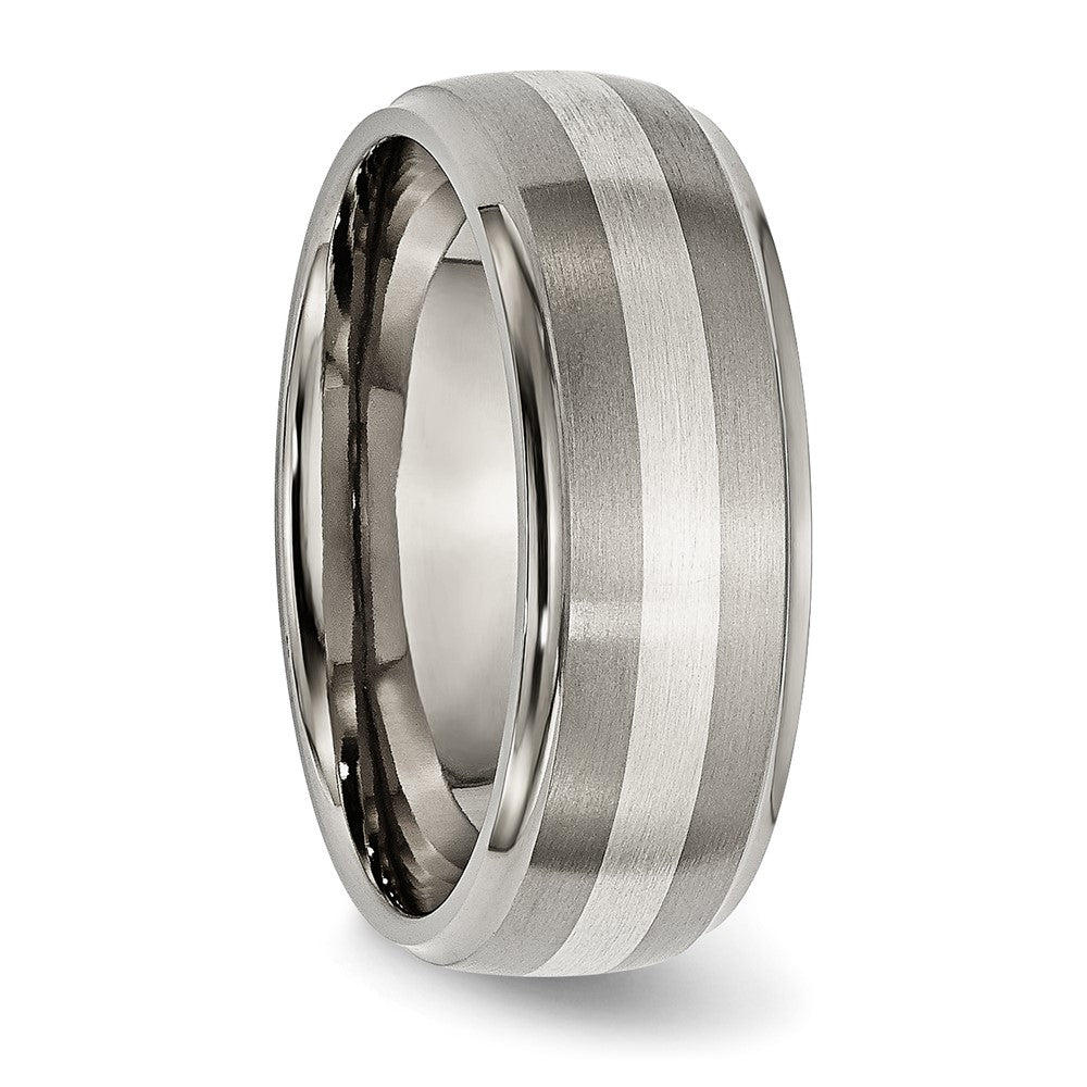 Titanium Brushed/Polished w/Sterling Silver Inlay 8mm Ridged Edge Band Size - 9