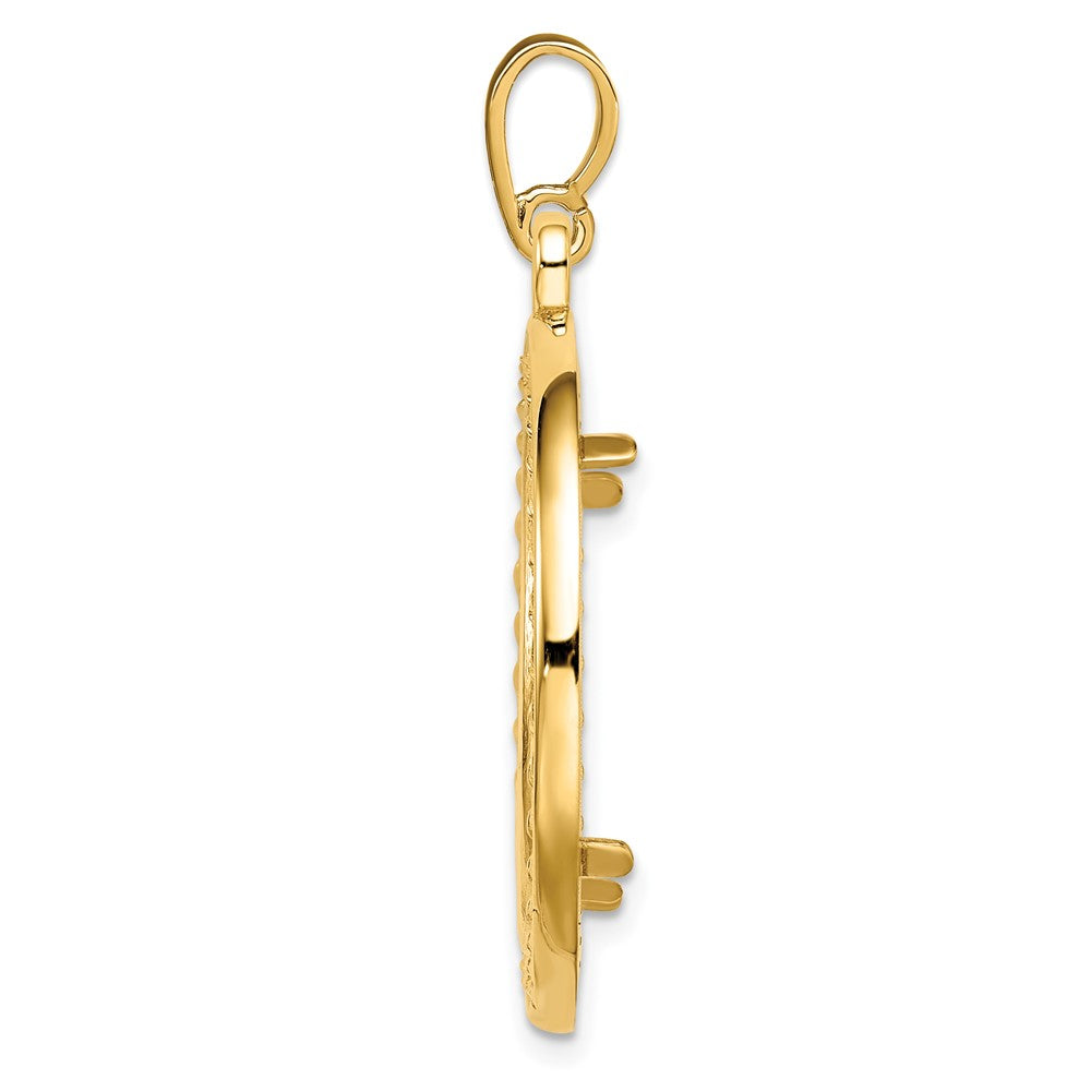 Wideband Distinguished Coin Jewelry 14k Polished Casted Rope with Bright Edge 21.6mm Prong Coin Bezel Pendant