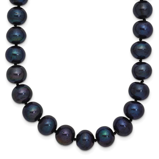 Sterling Silver Rhodium-plated 8-9mm Black Near-Round Freshwater Cultured Pearl 16 inch Necklace 16 Inches