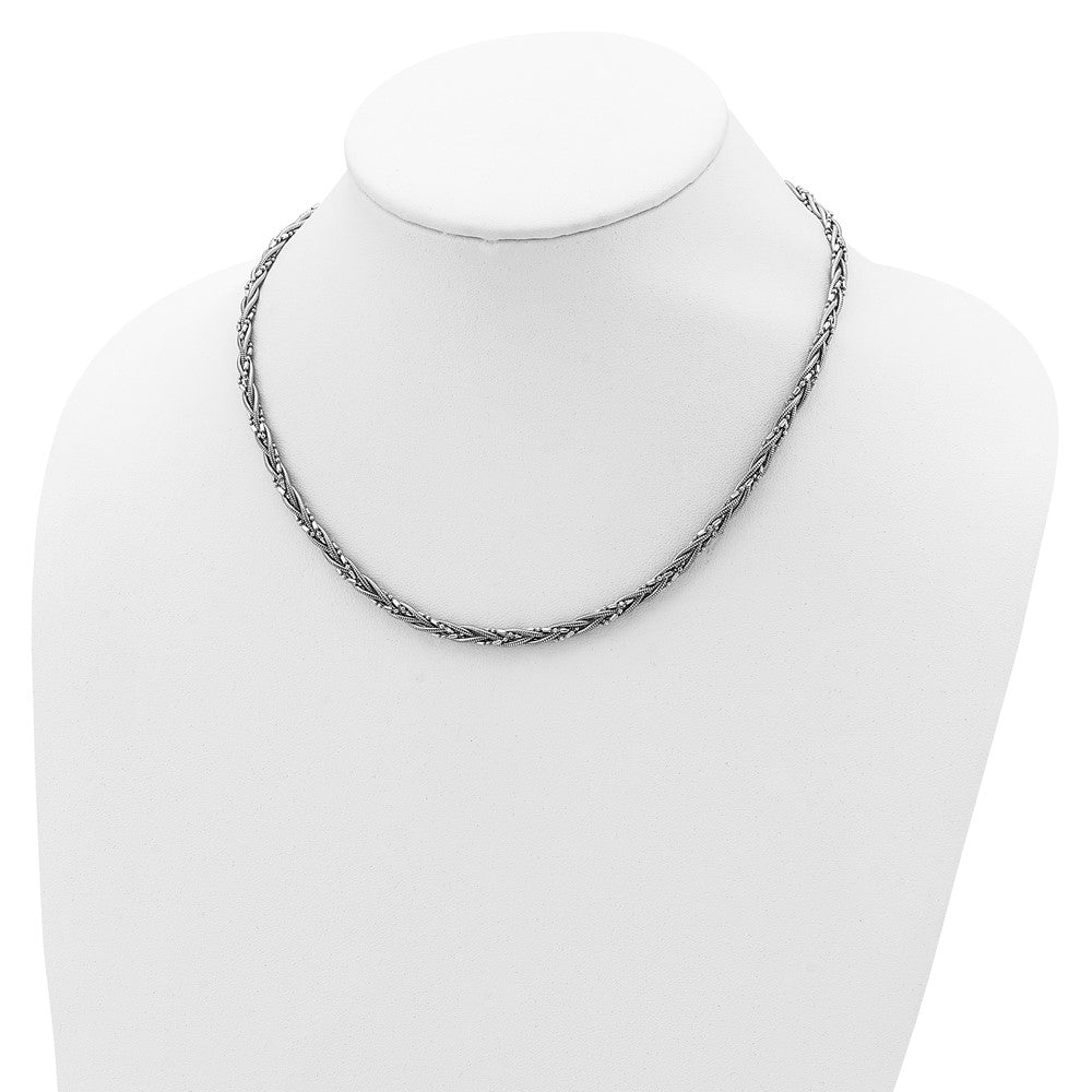 Sterling Silver RH-plated Braided Beads and Snake Chain Necklace