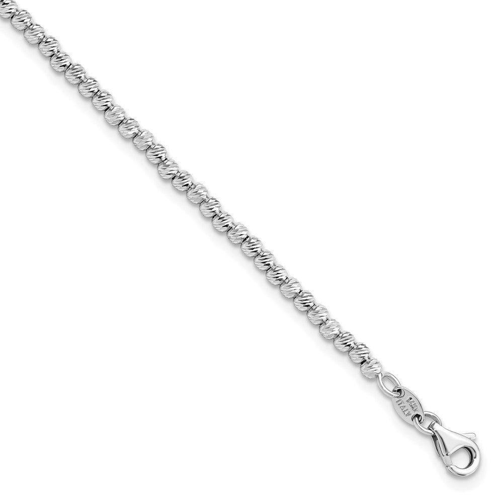 14K White Gold D/C Beaded Bracelet 7.5  inches