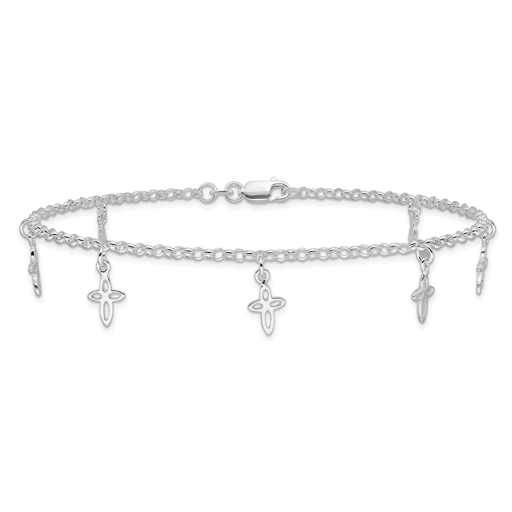 Sterling Silver 9 in Cross Anklet 9 inches