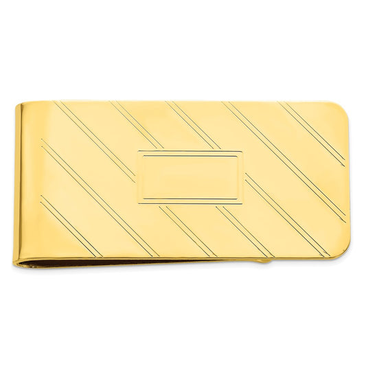 Gold-plated Kelly Waters Etched Diagonal Lines with Engravable Area Money Clip QGL8756