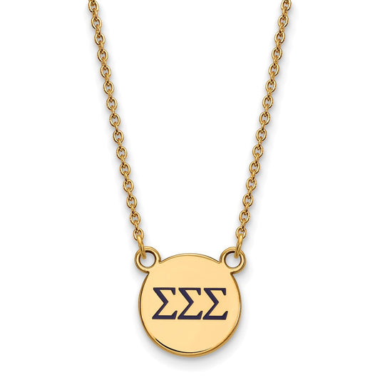 Sterling Silver Gold-plated LogoArt Sigma Sigma Sigma Sorority Greek Letters Small Color Enamel Pendant 18 inch Necklace