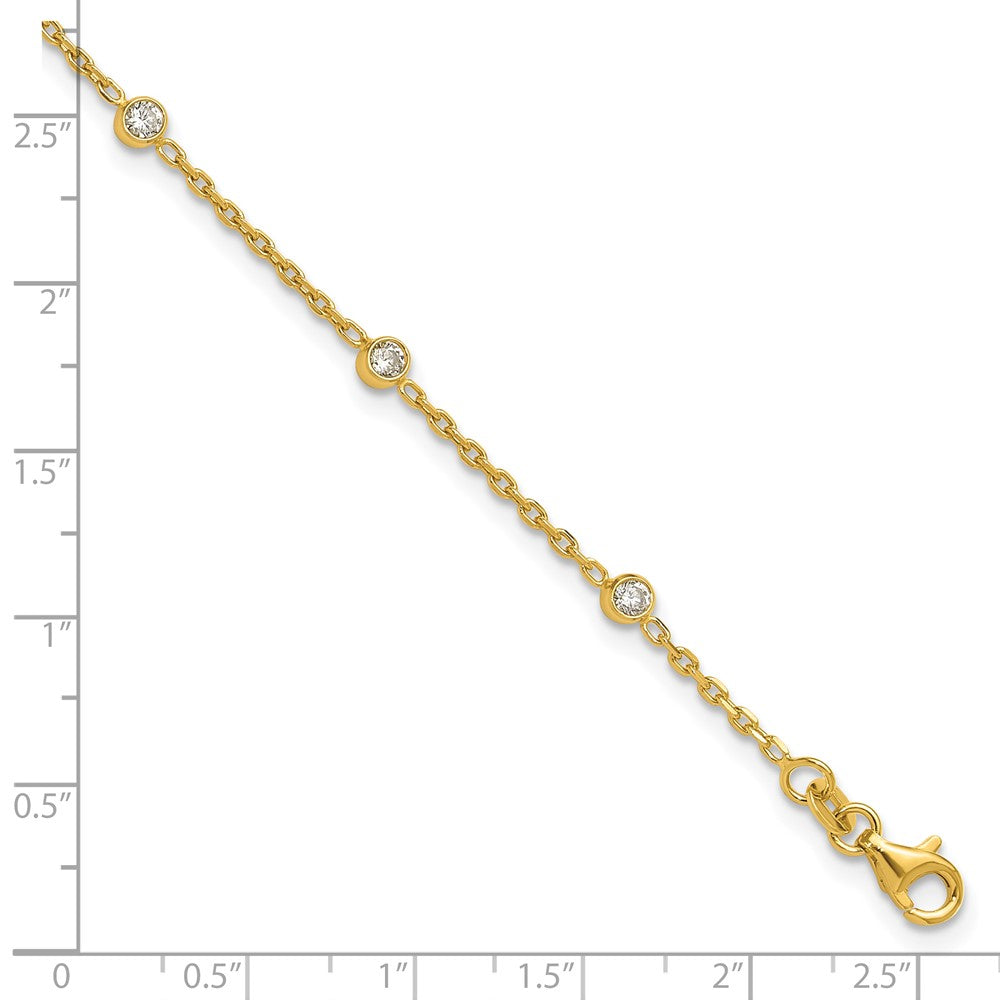 Sterling Silver Gold-tone Polished w/CZ 10in Plus 1in ext. Anklet