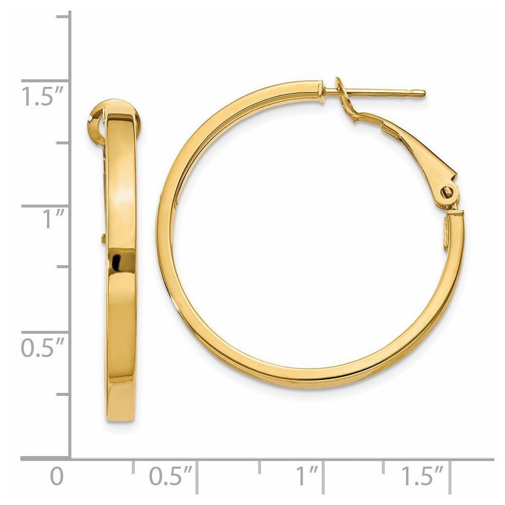 14k 3x25mm Polished Square Tube Round Hoop Earrings