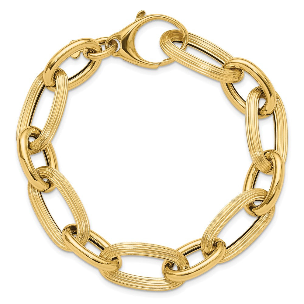 14K Polished Textured Hollow Fancy Link Bracelet 8.5  inches
