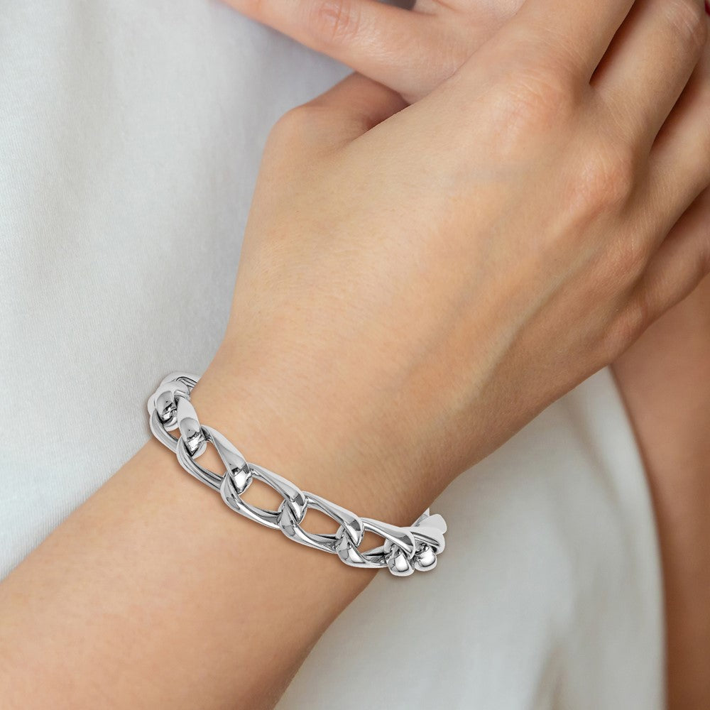 SS RH-plated Polished Fancy Link w/.5in ext. Bracelet 7.5  inches
