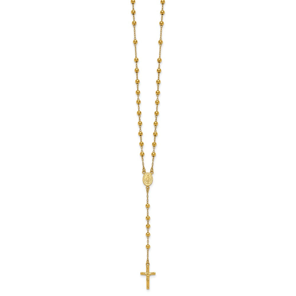 Sterling Silver Gold-tone Polished and Beaded Rosary 24 inch Necklace