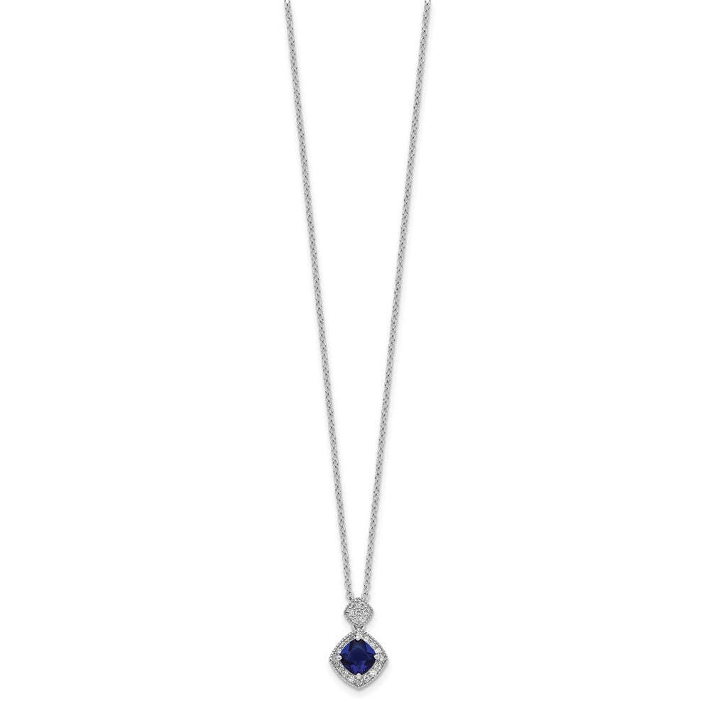 Cheryl M Sterling Silver Rhodium-plated Cushion-cut Blue Glass and Brilliant-cut White CZ 18 Inch Necklace 18 Inches