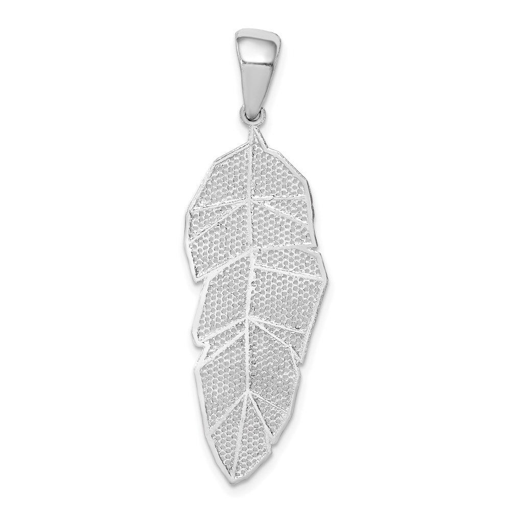 Sterling Silver Rhodium-plated Polished Leaf Pendant