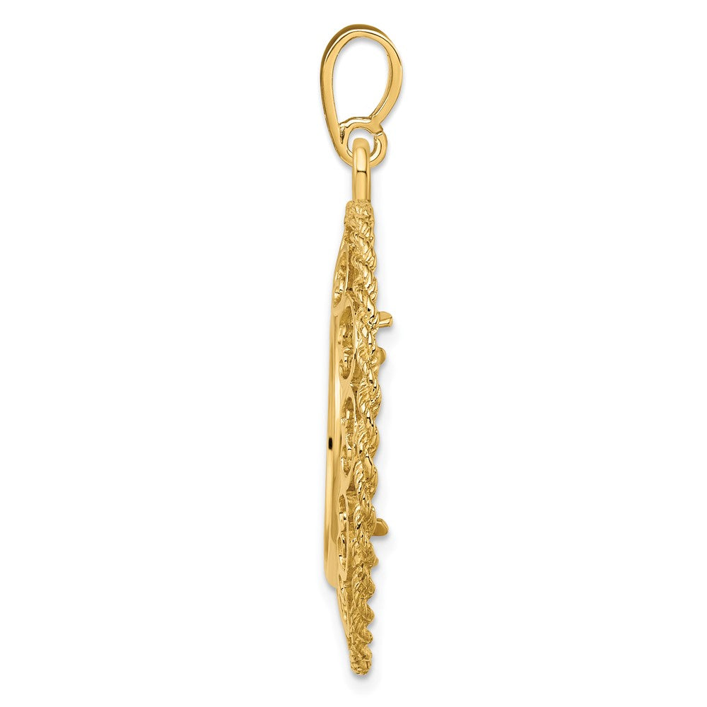 Wideband Distinguished Coin Jewelry 14k Polished Scroll Design with Rope Edge 17.8mm Prong Coin Bezel Pendant