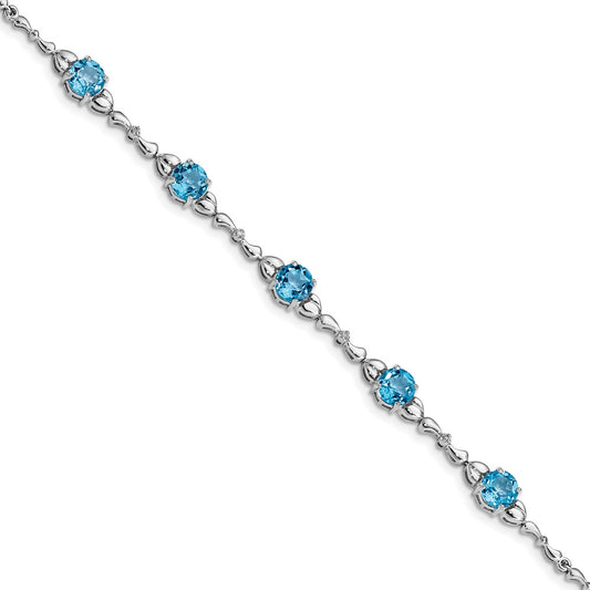 Sterling Silver Rhodium-plated Lt. Swiss Blue Topaz & Diamond Bracelet 7.5 inches