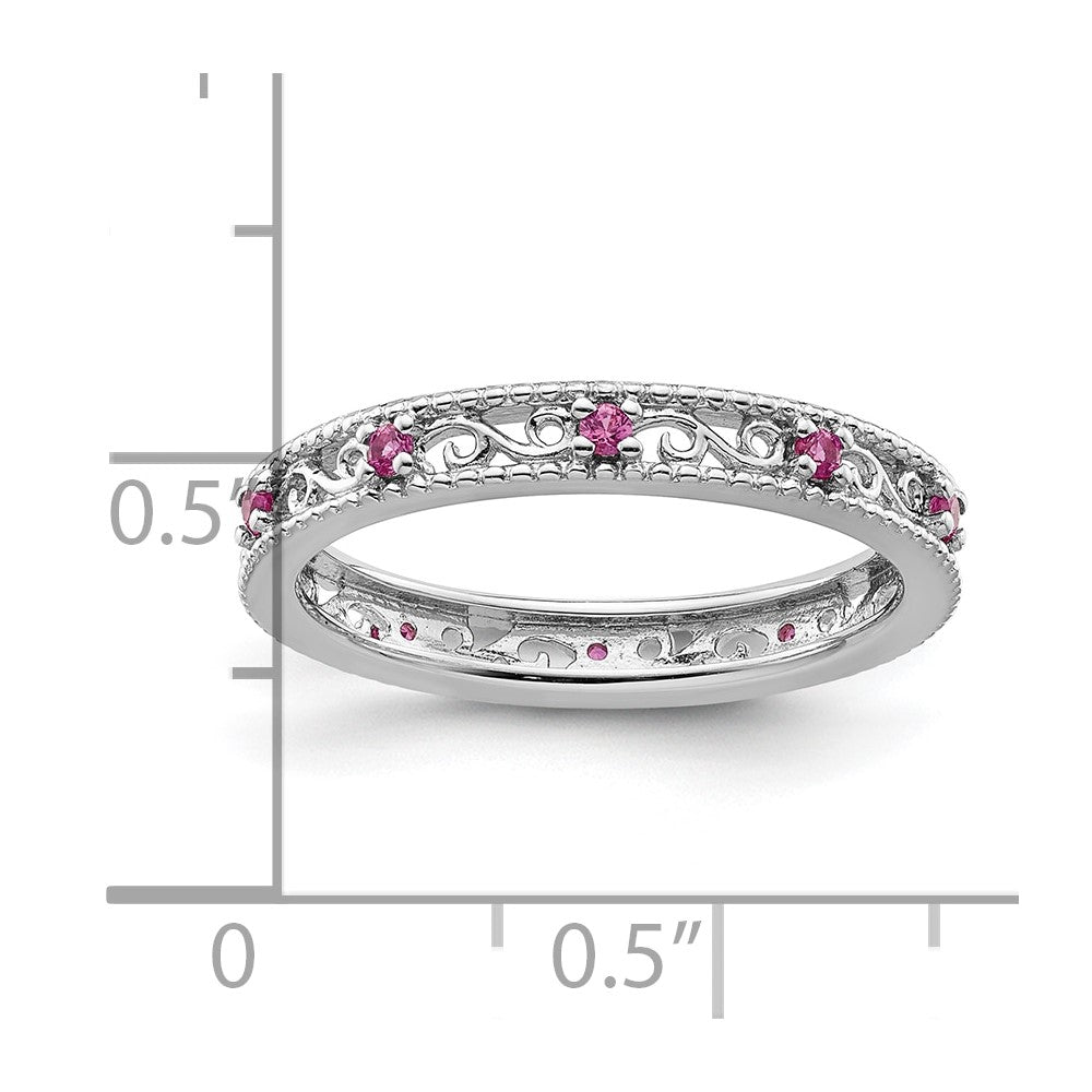 Sterling Silver Stackable Expressions Created Pink Sapphire Ring Size -9