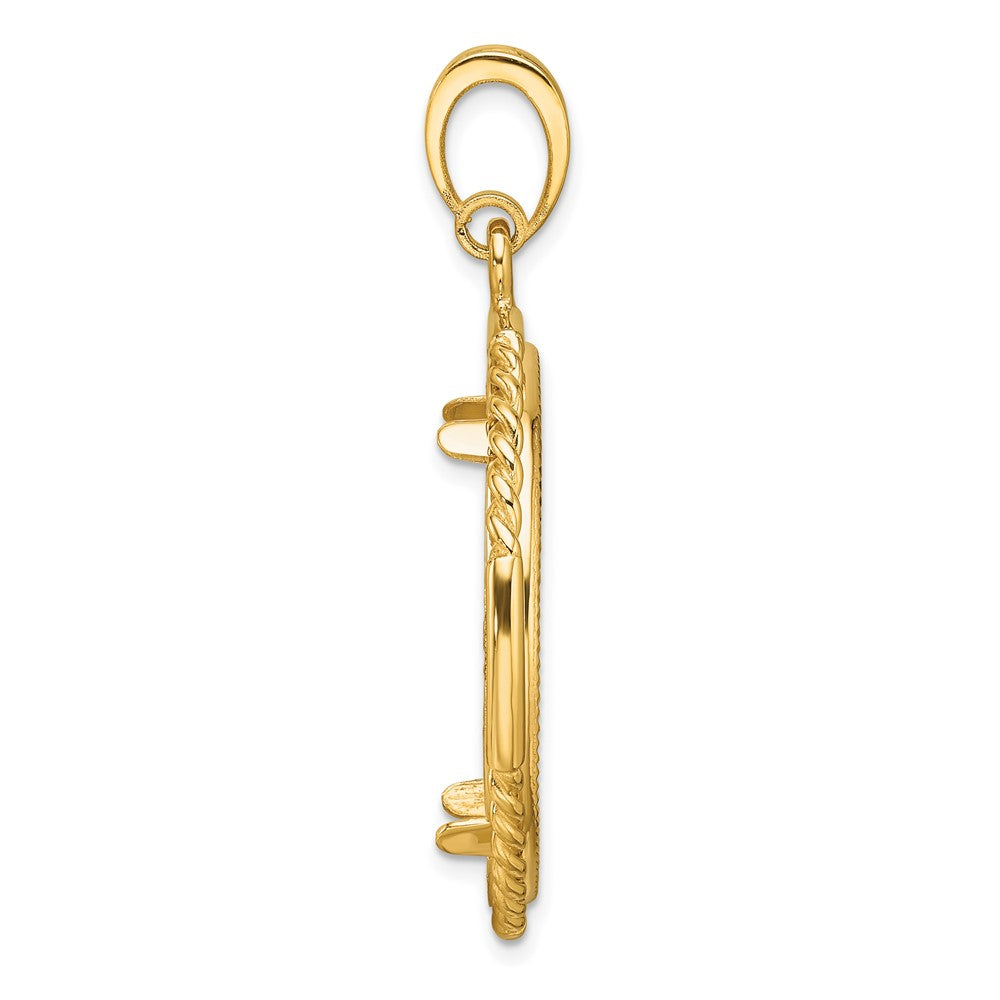 Wideband Distinguished Coin Jewelry 14k Polished Quadruple Twist and Diamond-cut 27.0mm Prong Coin Bezel Pendant