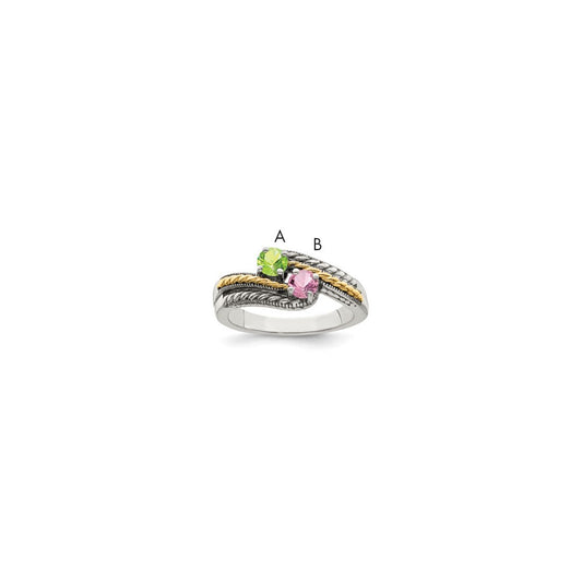 Sterling Silver Antiqued w/14k 2-stone Mother's Ring Mounting