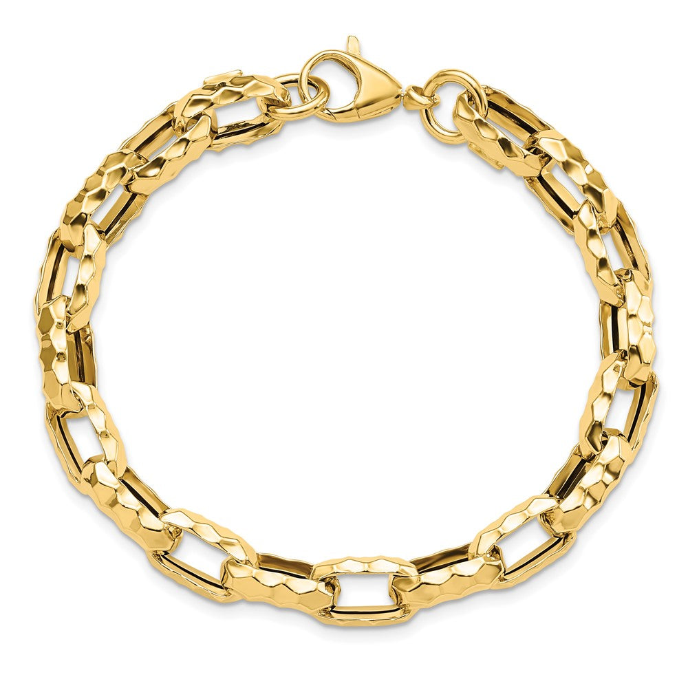 14K Polished Hollow Hammered Link Bracelet 7.5  inches