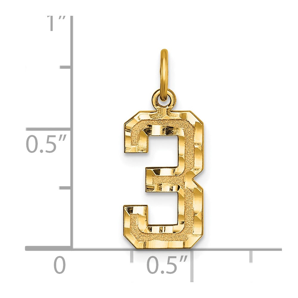 14k Medium Diamond-cut Number 3 Charm