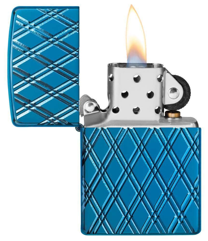 Zippo Deep Carved Armor High Polish Blue Diamonds Lighter 29964