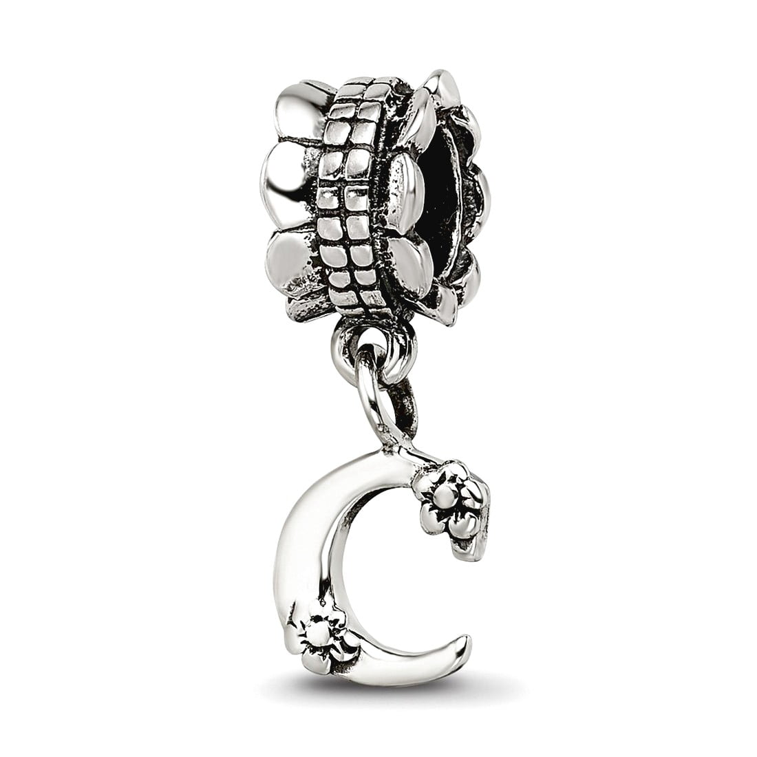 925 Sterling Silver Polished Artisan Oxidized Reflections Letter Name Personalized Monogram Initial C Dangle Bead Charm