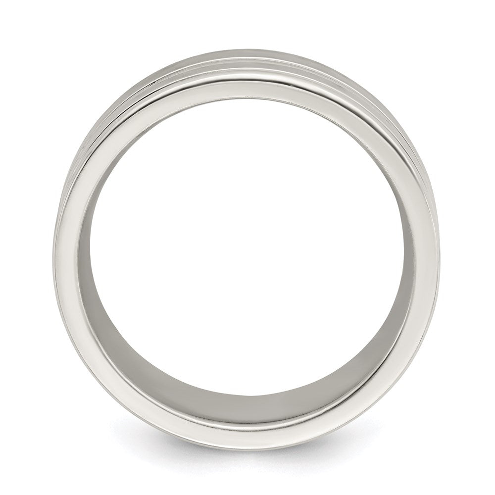 Sterling Silver 8mm Polished Flat Grooved Fancy Band Size 10.5