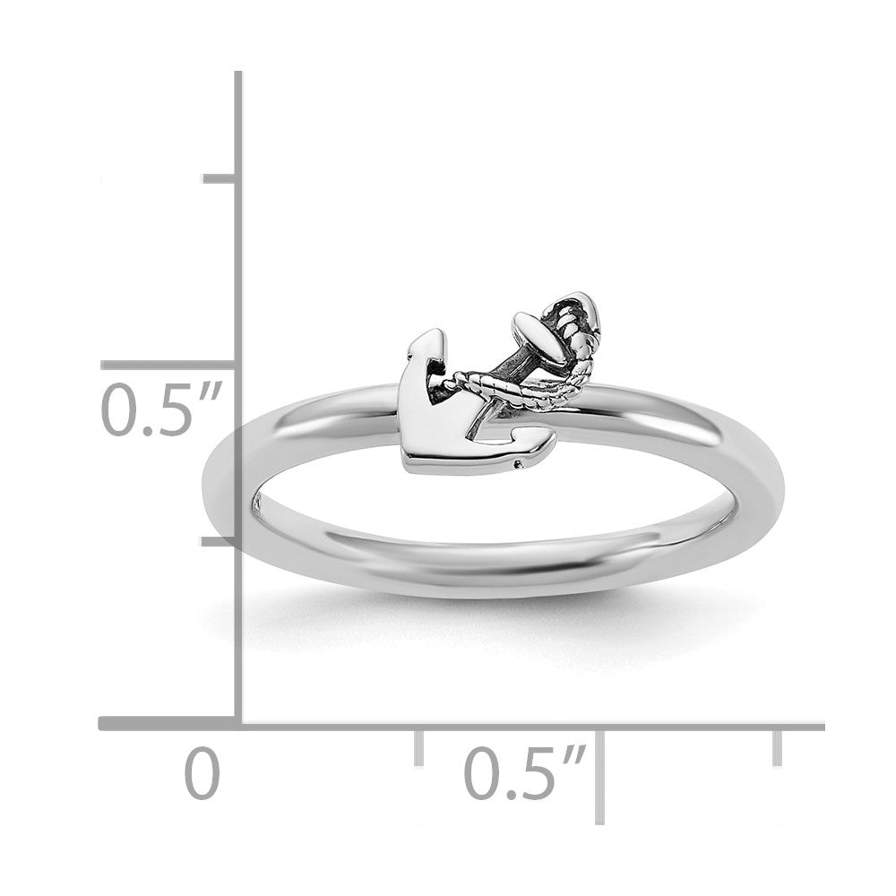 Sterling Silver Stackable Expressions Antiqued Anchor Ring Size -6