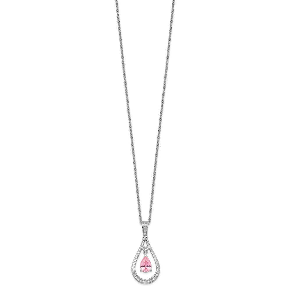 Sentimental Expressions Sterling Silver Rhodium-plated Oct. CZ Stone Never Forget Tear 18in Birthstone Necklace 18 Inches