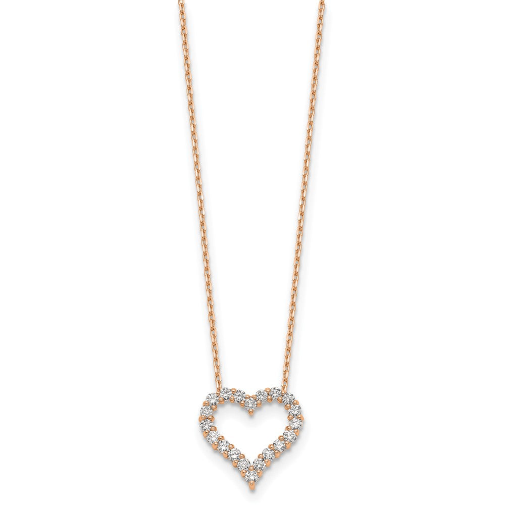 True Origin 14k Rose Gold 1 carat Lab Grown Diamond VS DEF 18 inch Open Heart Pendant Necklace