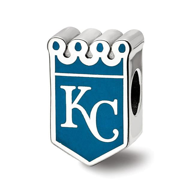 Sterling Silver Rhodium-plated MLB LogoArt Kansas City Royals K-C Crown Enameled Bead QSS500ROY
