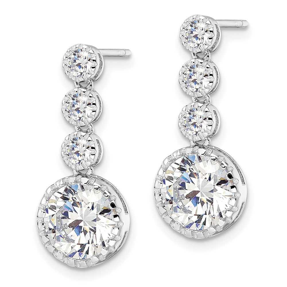Sterling Silver RH-plated Polished & Textured 6mm Heart CZ Stud Earrings