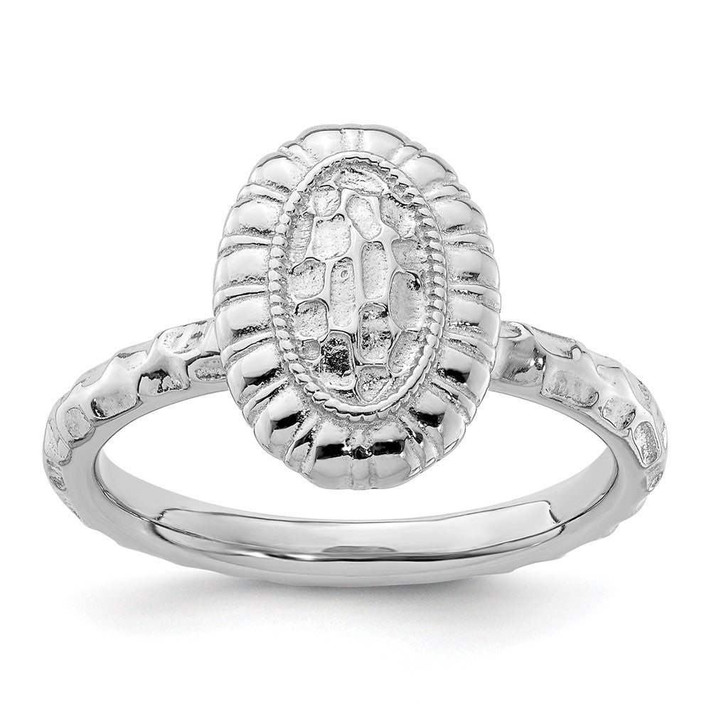 Sterling Silver Stackable Expressions Rhodium-plated Oval Ring Size -10