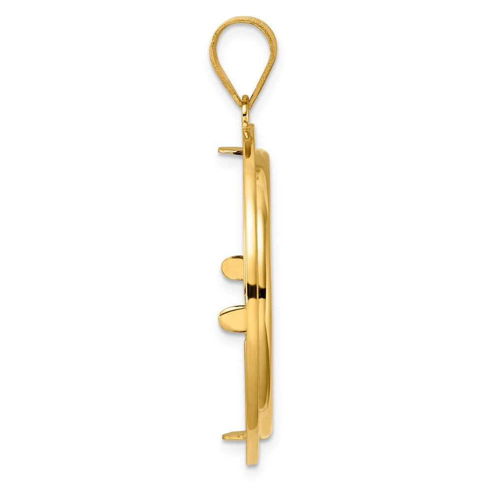14k Polished and Black Enamel Greek Key with 27.0mm Prong Coin Bezel Pendan