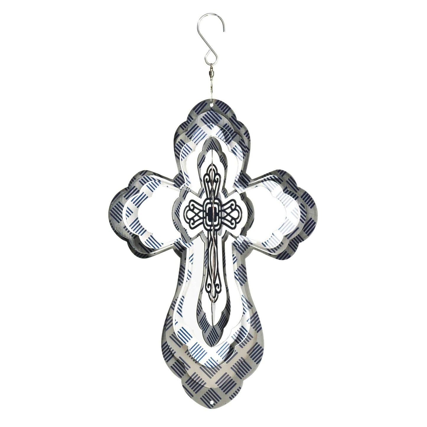 Dicksons Multidimensional Navy Blue Lines 12 inch Stainless Steel Wind Spinner Outdoor Accessory