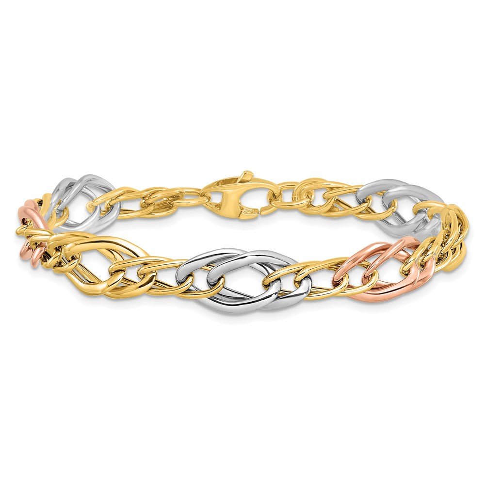 14K Tri-Color Polished Link Bracelet 7.5  inches