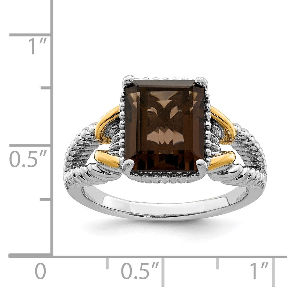 Sterling Silver Rhodium w/ Flash Gold-plate Smoky Quartz Ring